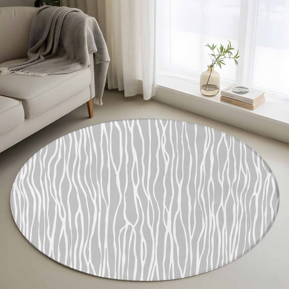 Gray Lines 3ft Area Rug, Vintage Wave Stripes Texture Simple Washable Non-Slip Small Round Rugs for Entryway Bedroom Kitchen, Soft Circle Carpet for Dining Room, Playroom Nursery Rug
