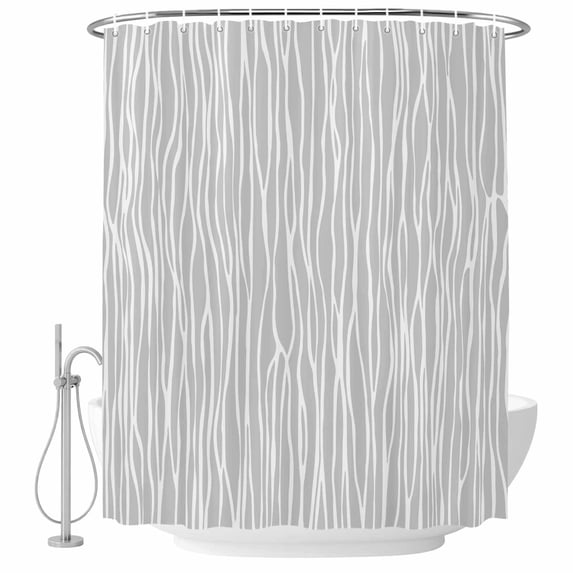 Gray Lines Shower Curtain, Waterproof Shower Curtains for Bathroom, Vintage Wave Stripes Texture Simple Washable Fabric Bathtub Curtain Set Bath Decor with 12 Hooks 48"x72"