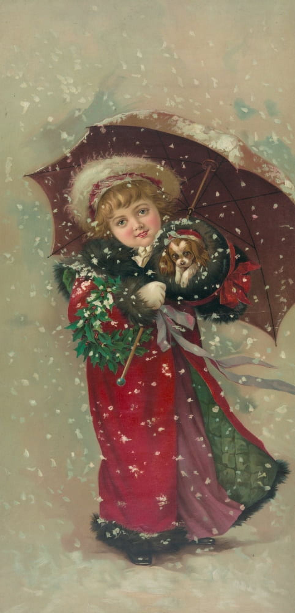 Gray Lith Co Girl with dog in Snow c1900 Canvas Art - (18 x 24)