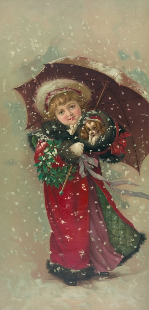 Gray Lith Co Girl with dog in Snow c1900 Canvas Art - (24 x 36)