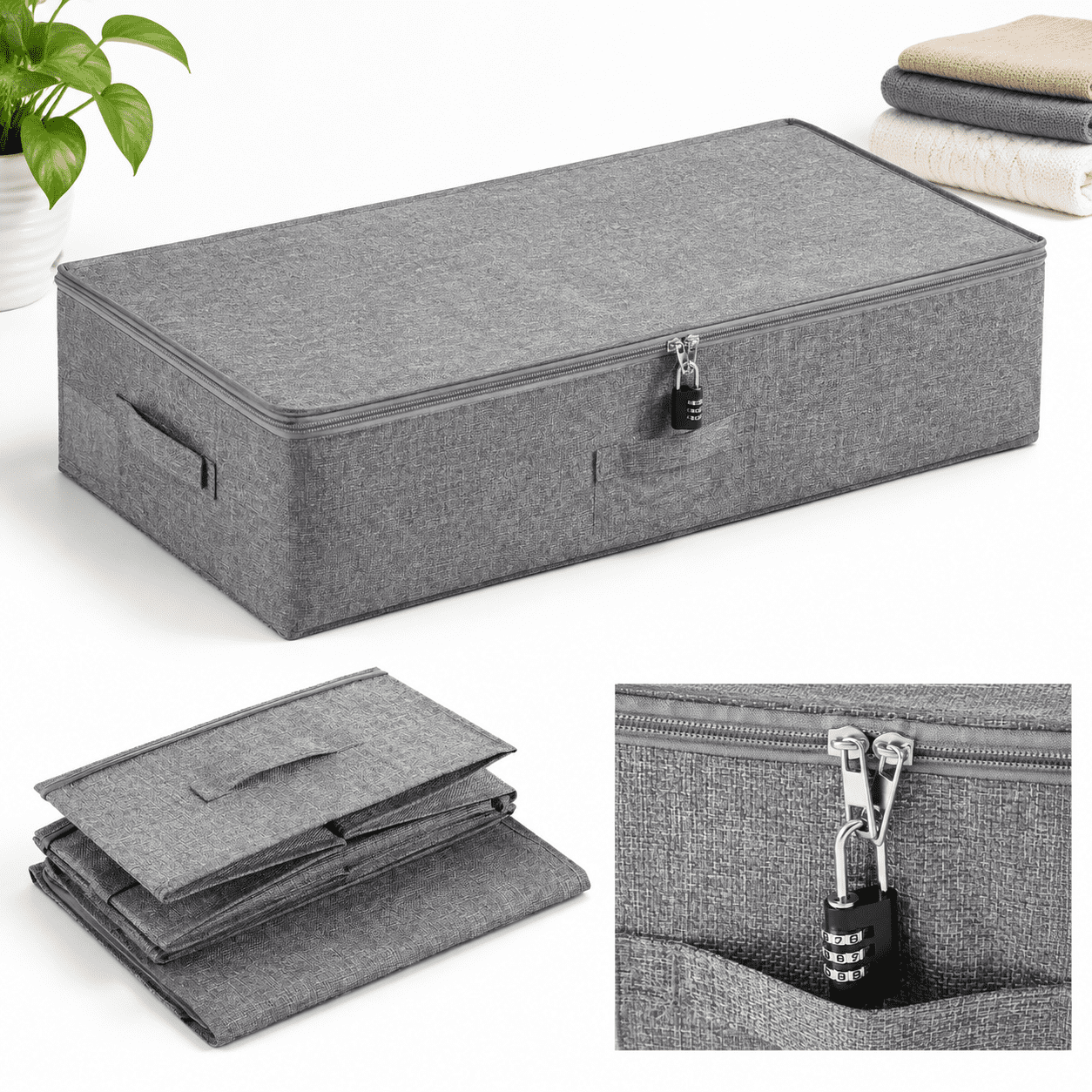 Combination Storage Lock Gray Lockable Under Bed Storage Chest with Combination Lock, 29.9 x 15 ...