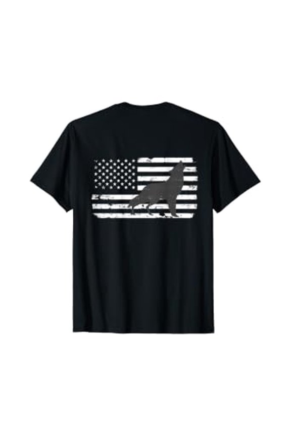 Gray Lone Wolf Distressed American Flag BACK PRINT T-Shirt, Unisex T-Shirt