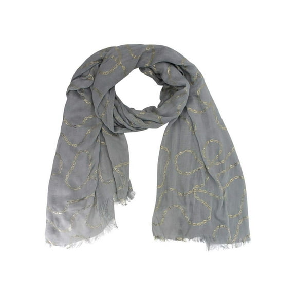 Gray Long Crinkled Metallic Print Scarf Wrap