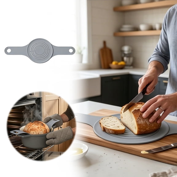 Gray Long Handle Silicone Baking Mat, Non-Stick Foldable Dough Rolling Pad, Easy-Clean Kitchen Prep Mat for Pastry Making, Bread and Daily Home Baking Tasks