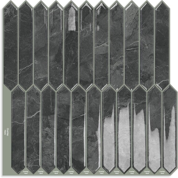 Gray Long Hexagon Tile Peel and Stick Backsplash, 10 Sheets Self-Adhesive Wall Tiles Stick on Back Splash for Kitchen, Bathroom, Fireplace,RV(12"12")