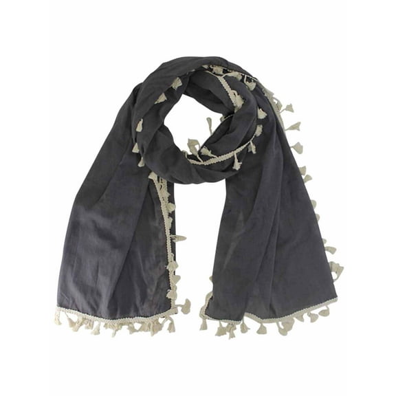 Gray Long Neck Scarf With Contrast Tassel Trim