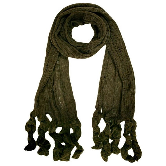 Gray Long Neck Scarf With Ruffled Tips