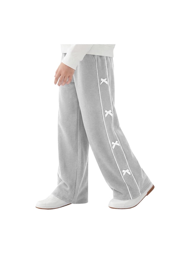 Gray Lounge for Kids Girl Boy Summer Fall Loose Fit Bow Tie Flare Wide Leg Elastic Waist Basic Long Bootcut Leg Trousers Pants Child 2026 Soft Comfy Clothes 7 Years