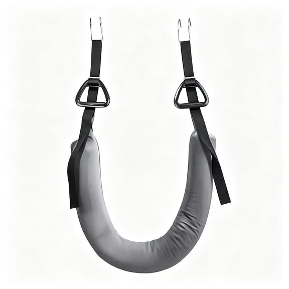 Gray Lumbar Traction Belt for Pull Up Bar, Adjustable Hanging Back Stretcher with Padded Waist Support, Back Pain Relief & Spine Decompression for Home Gym