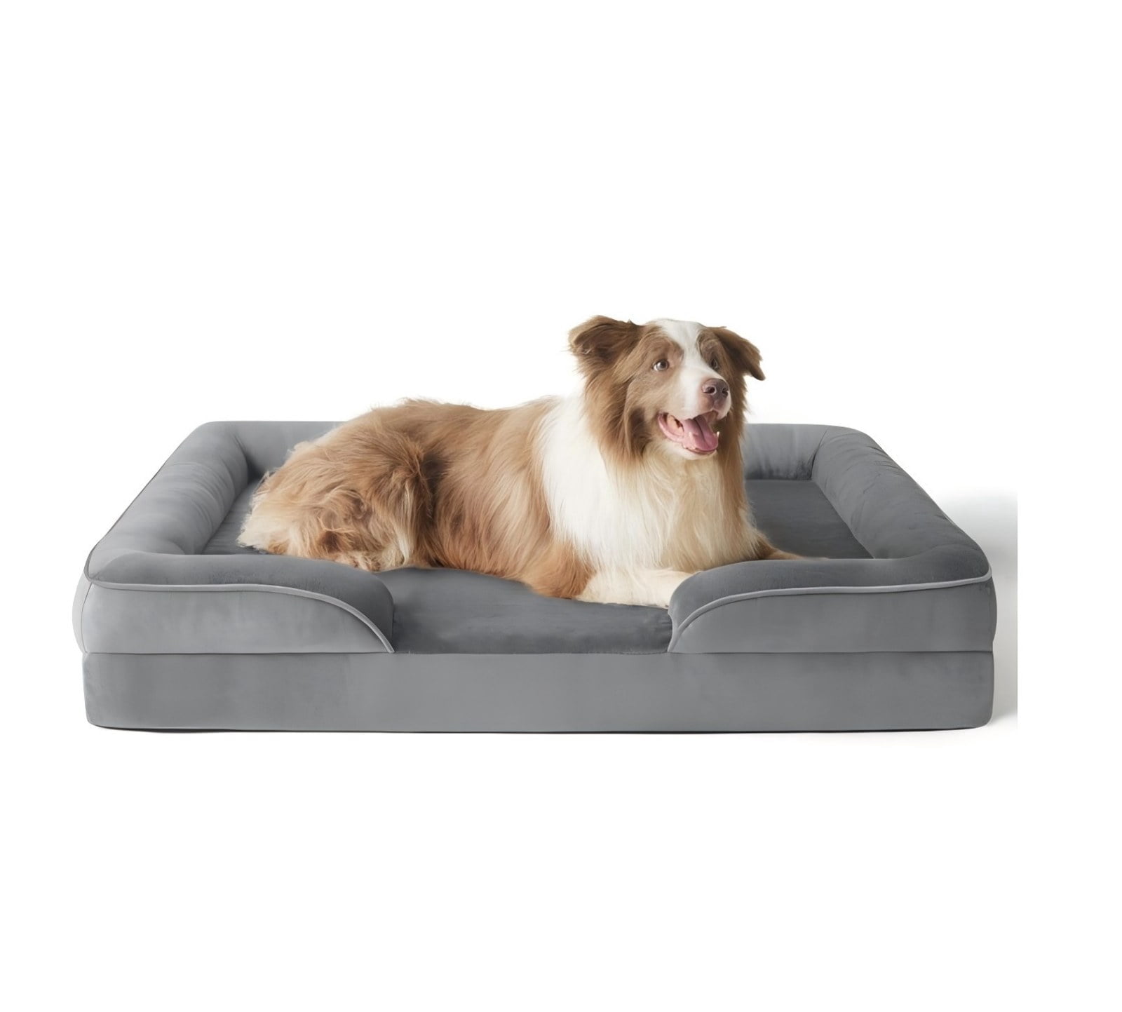 Gray Luxury Sofa-Style Pet Orthopedic Bed for Large and Medium Dogs – Removable Machine-Washable Plush Cover, 4-Sided Bolster, Non-Slip Bottom, Size 27.5"x23.6"x7"