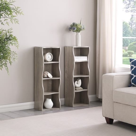 Gray MDF Adjustable Shelf Bookcase - 70.87 in Height with Wavy Border Design for Home Office Display and Storage