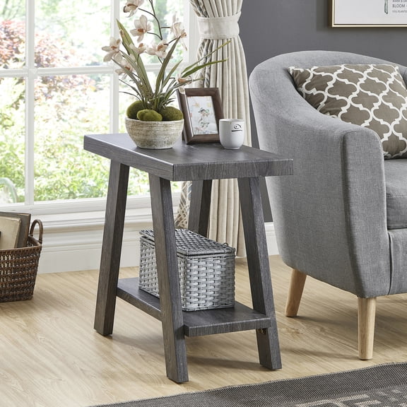 Gray MDF Contemporary Wood Shelf Side Table with Extra Storage for Home Decor