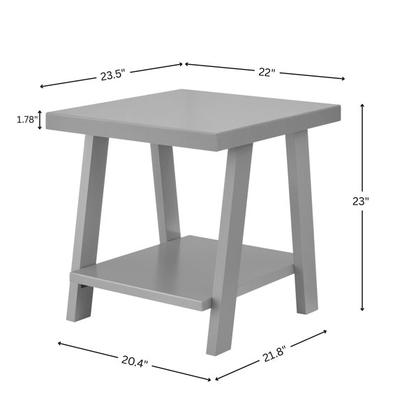 Gray MDF End Table with Shelf for Living Room, Space Saving Wood Nightstand for Small Spaces