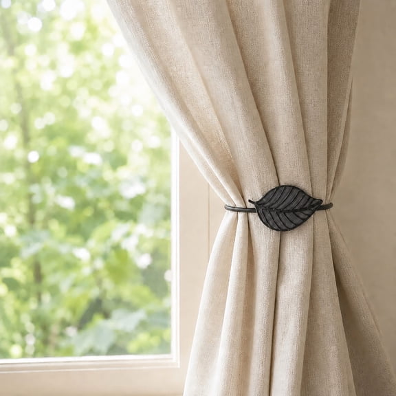Evideco French Home Goods Curtain Holdbacks Gray Magnetic Curtain Tieback - Sophisticated Leaf Detail in Resin - Practical Accessory for Drapes and Window Treatments