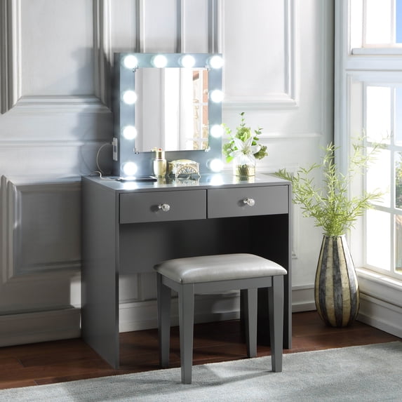 Gray Makeup Vanity Set with Drawers and Power | Bedroom Routine, Practical Setup