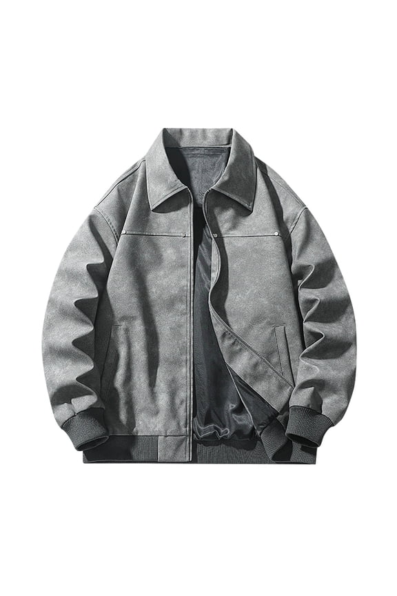 Gray Man Collared Turtle Neck Faux Leather Jackets Outfit for Mens Long Sleeve Brunch Victorian Fall Winter Outfits 2026 Clothing Trendy M