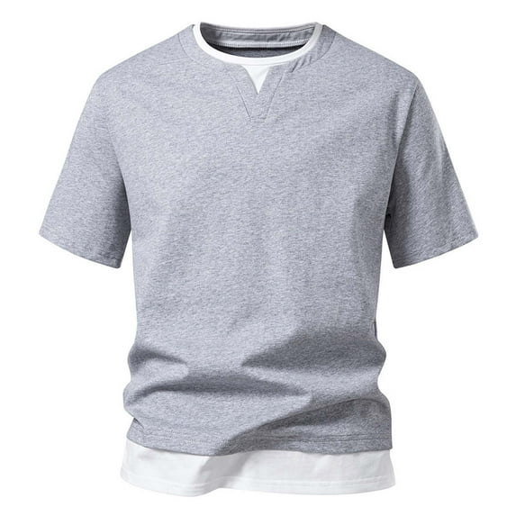 Gray Mens Loose Fit Tshirts Crew Neck Tee Tops for Man Short Sleeve Casual Basic Fall Summer Tee Shirt 2025 Clothes Y2K L