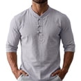 thumbnail image 1 of Gray Man Short Elbow Sleeve Top Blouses for Mens Collared Neck Faux Gauze Linen Casual Plain Fall Summer Shirts 2026 XL, 1 of 9