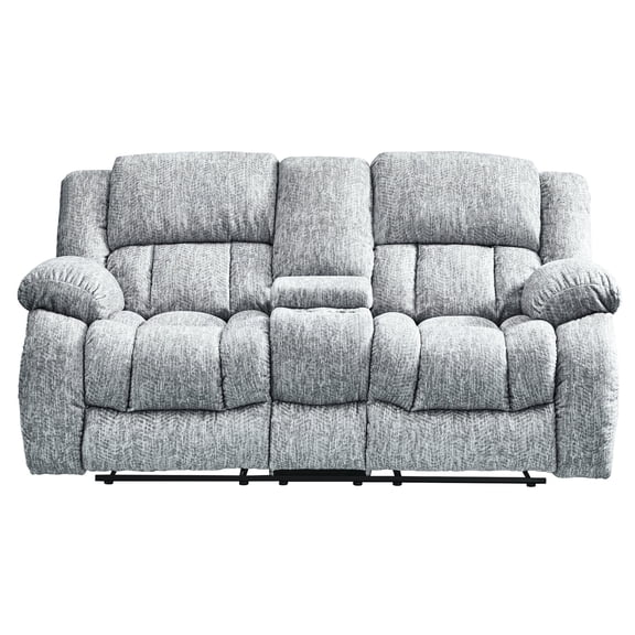Gray Manual Reclining Loveseat with Console Lid | Recline for Napping at Home | Zaftig Fabric and Non - slip Cushions | Addresses Cushion Deterioration