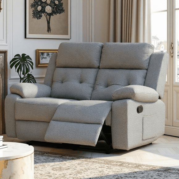 Gray Manual Reclining Loveseat Sofa for Living Room, 2 Seater Recliner Couch with Independent Recline, Compact Family Seating, Easy Assembly, Home Theater & RV Furniture
