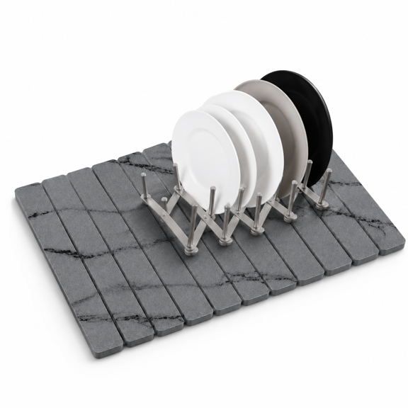 Gray Marble 23.6 x 15.3 inches Stone Dish Drying Mat with Rack