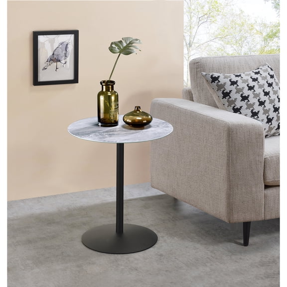 Gray Marble 3D - Printed Glass End Table, 17.5" Size / Sturdy and Easy - to - Maintain