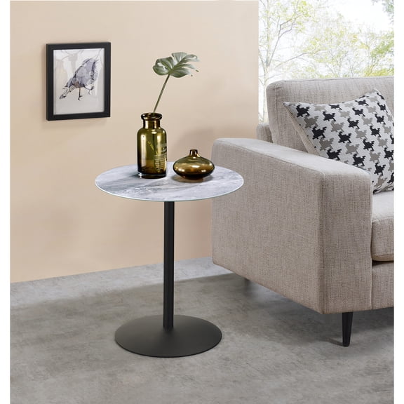 Gray Marble 3D - Printed Top 17.5" Glass End Table / Compact and Sturdy for Living Room