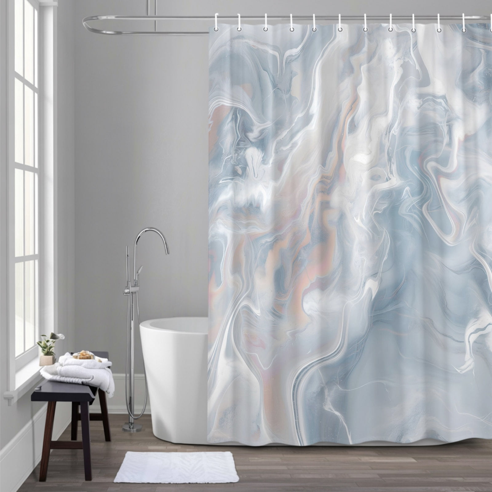 Gray Marble 54x78 Inches Waterproof Shower Curtain, Fluid Art Abstract ...