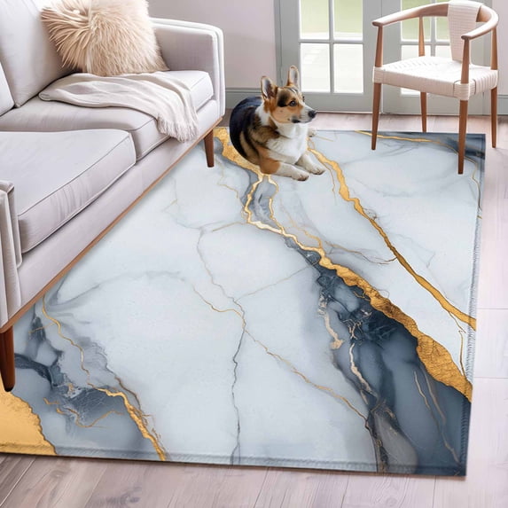 Gray Marble Area Rug 4x6 FT, Non Slip Kids Room Carpet, Modern Ink Painting Art Abstract Washable Soft Floor Carpet Non-Shedding Throw Rug for Dorm Kitchen Study Room Home Office Bedside