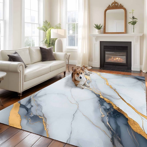 Gray Marble Area Rug 5x8 FT, Non Slip Bedroom Throw Carpet, Modern Ink Painting Art Abstract Washable Soft Floor Carpet Non-Shedding Rug for Living Room Nursery Dorm Office