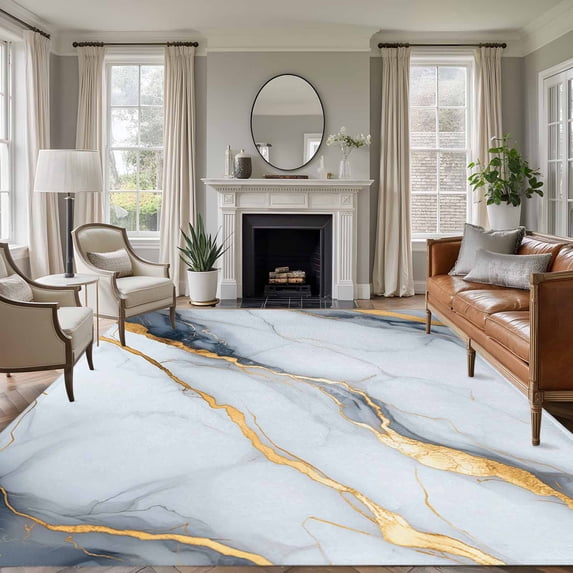Gray Marble Area Rug 6x9 FT, Non Slip Living Room Throw Carpet, Modern Ink Painting Art Abstract Washable Soft Large Floor Carpet Non-Shedding Rug for Bedroom Dining Room Play Room