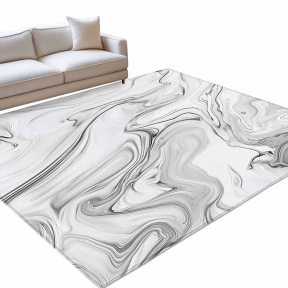 Gray Marble Area Rug, Abstract Stone Texture Swirls Ink Non-Slip Felt Rubber Backing Rectangle Indoor Carpet Washable Rugs for Living Room Bedroom 5x7ft