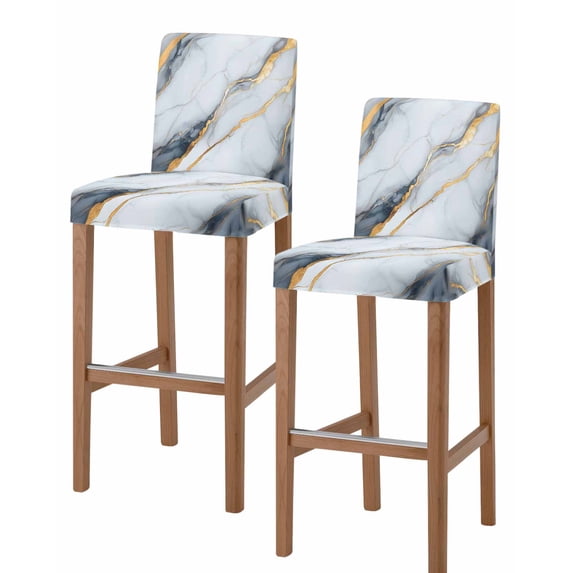 Gray Marble Bar Stool Covers Set of 2, Modern Ink Painting Art Abstract Stretch Washable Bar Chair Covers with Backs, Removable Pub Counter Height Chair Cover for Kitchen Dining Room Cafe