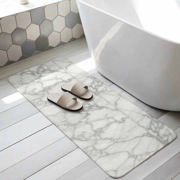 Gray Marble Bathroom Runner Rugs Non Slip Washable Absorbent Narrow Long Bath Mat Minimalism Modern Abstract Ombre Texture Runner Rugs for Kitchen Hallway Bedroom Laundry Study Room 19.7"x63"