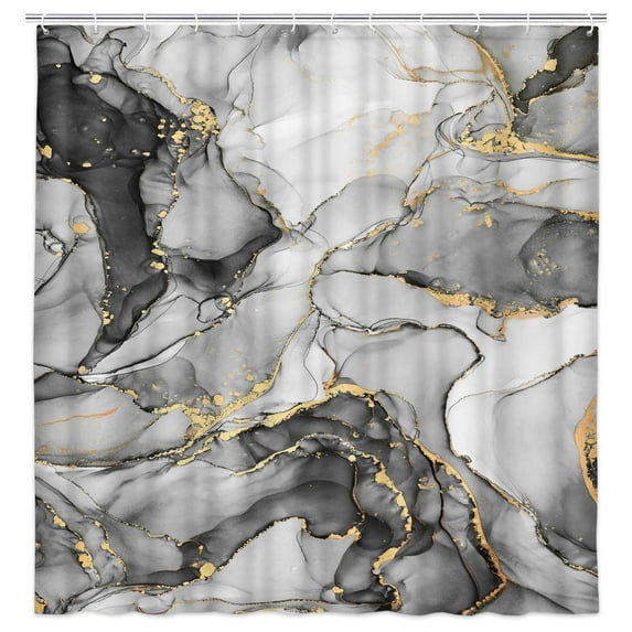 Gray Marble Bathroom Shower Curtain Set with Hooks 72X84in