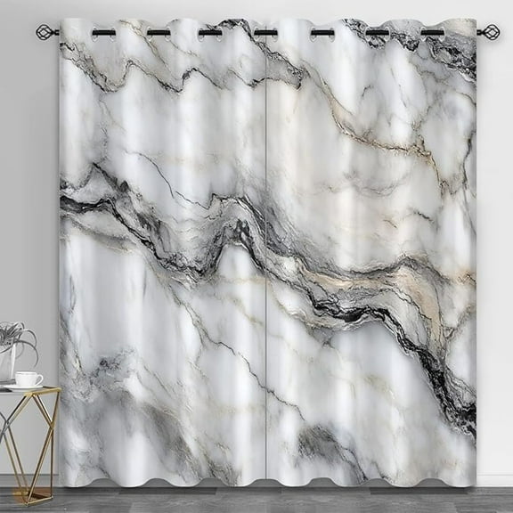 Gray Marble Blackout Curtains For Bedroom, Distressed Marble Window Curtains, Modern Agate Texture Window Treatment, Thermal Insulated Drapes For Living Room 53"W x 84"L (Pack of 2)