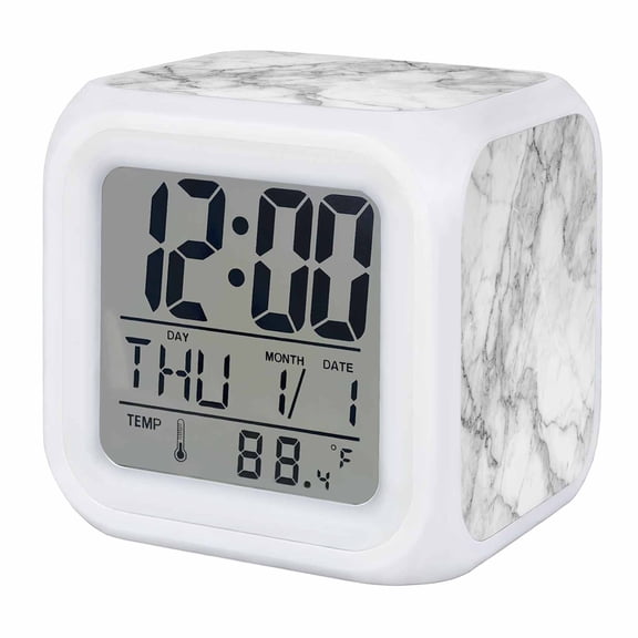 Gray Marble Digital Alarm Clock for Bedrooms,Smart LED Alarm Clock with 7 Color Changing Night Light,Modern Simple Gradient Abstract Patterned Silent Wake Up Clocks for Sleep Study Cooking 3.2"x3.2"