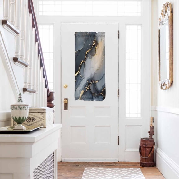 Gray Marble Door Curtains for Door Window, French Sidelight Front Back Door Curtains With Tieback, Abstract Modern Ink Painting Ombre Kitchen Rod Pocket Drapes Panel, 25"x40"