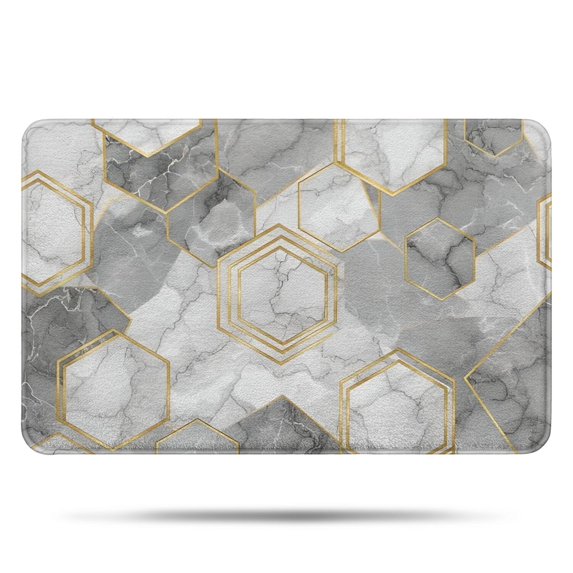 Gray Marble Gold Hexagon Pattern Bathroom Rugs Mat,Non Slip Microfiber Bathroom Rug,Rubber Backing,Soft Bathroom Mats for Bathroom Floor,Tub and Shower,17x27in(43x68cm)