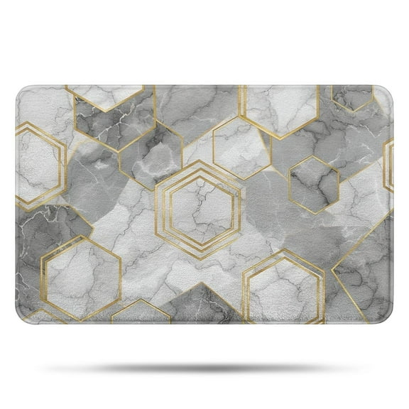 Gray Marble Gold Hexagon Pattern Bathroom Rugs Mat,Non Slip Microfiber Bathroom Rug,Rubber Backing,Soft Bathroom Mats for Bathroom Floor,Tub and Shower,17x27in(43x68cm)