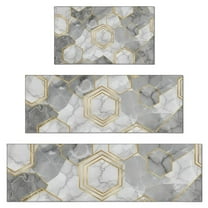 Gray Marble Gold Hexagon Pattern Kitchen Rugs Sets Of 3,Kitchen Runner Rugs Non Skid Washable,Decorative Kitchen Floor Mats for Kitchen,Sink,Laundry,17"x30" 17"x47" 17"x59"