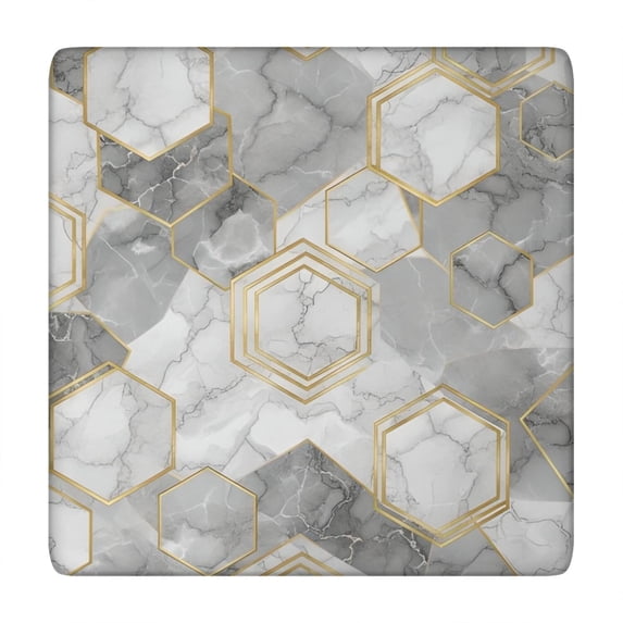 Gray Marble Gold Hexagon Pattern Square Fitted Tablecloth with Elastic Edge,Square Table Cover,Washable Elastic Table Cover for Home Kitchen Party Decor 34"x34"