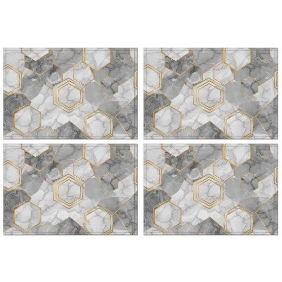 Gray Marble Gold Hexagon Pattern Summer Placemats Table Placemats Set Of 4-Linen Kitchen Washable Placemats Table Mats 11.8"x17.7" Non-Slip Heat Resistant