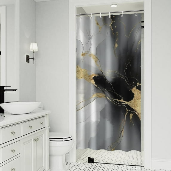 Gray Marble Gold Line Pattern Shower Curtain 36"x72" ,Bathroom Decorative Shower Curtains Set with 12 Hooks,Modern Waterproof Washable Shower Curtain