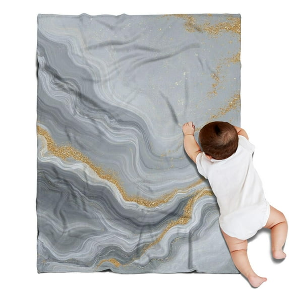 Gray Marble Gold Wave Pattern Blanket,Comfortable Soft Flannel Throw Blanket,All Season,Warm Lightweight Blankets for Sofa Bed Couch Living Room Chair,30"x40"