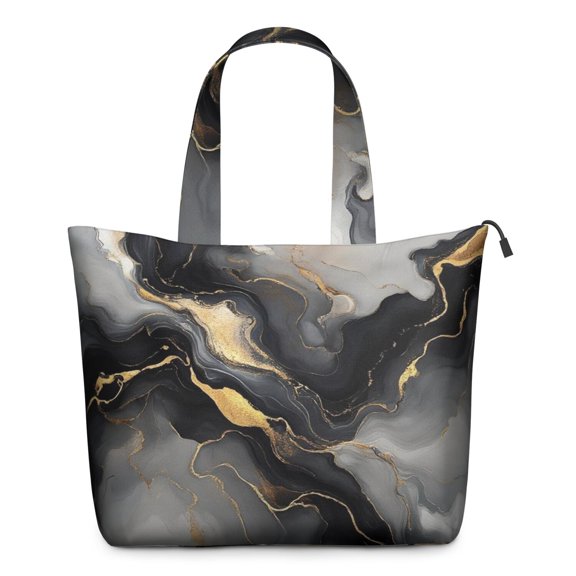 Gray Marble Gold Wave Pattern Travel Tote Bags for Women Carry On,Large Weekender Bags for Women Travel,Multi Functional Duffle Bag for Work,Shopping,Sports