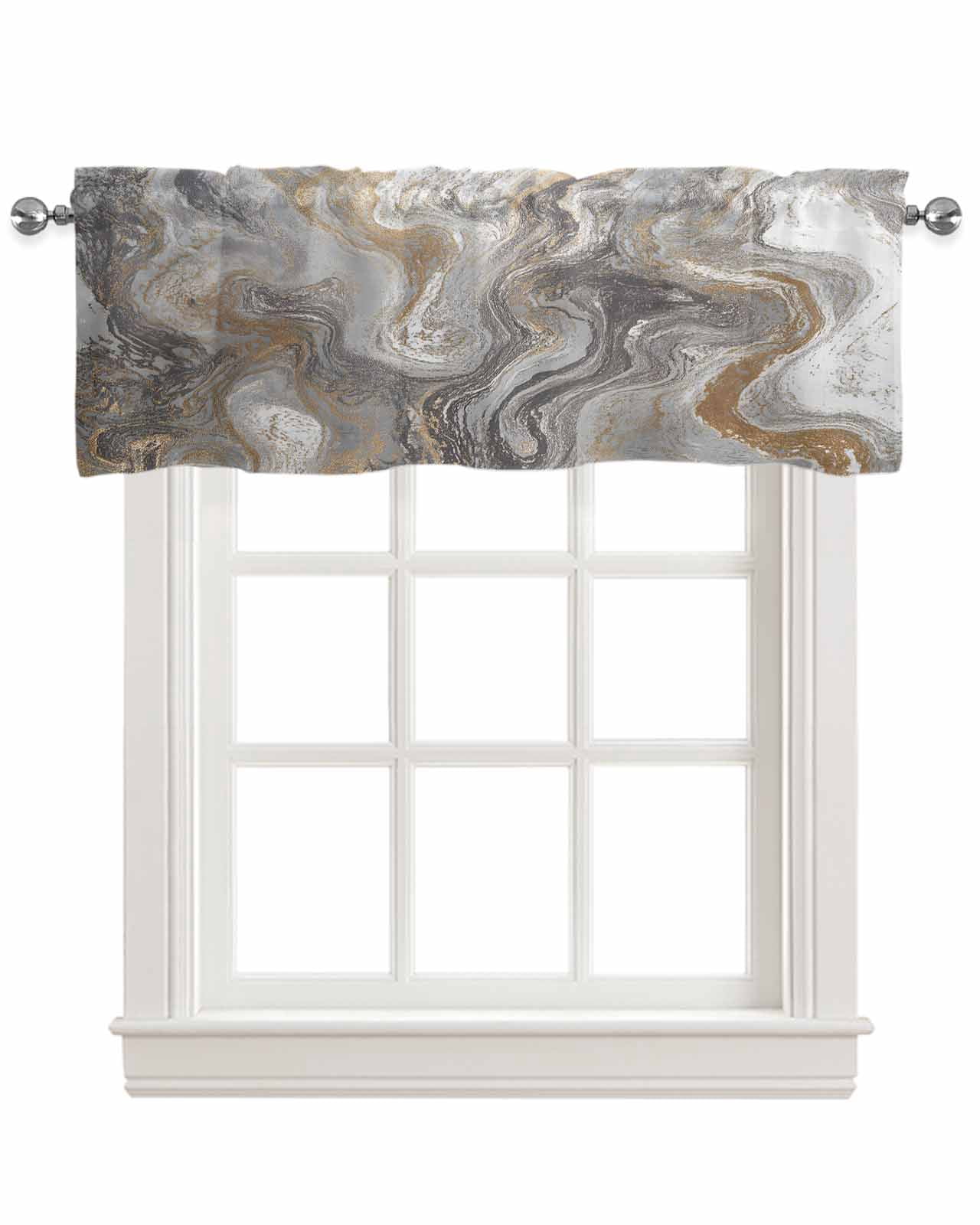 Gray Marble Kitchen Valances for Windows Farmhouse Linen Window Valance Curtain for Living Room Window Treatment Farmhouse Vintage Abstract Ombre Texture Valance Rod Pocket Topper Drape, 60 x 18 Inch