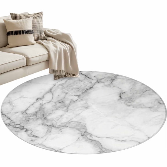 Gray Marble Large Area Rugs for Bedroom Living Room, Soft Non Slip Carpet Bedside Rug, Modern Simple Gradient Abstract Patterned Round Floor Cover Kitchen Accent Rug 3' for Dining Room/Office