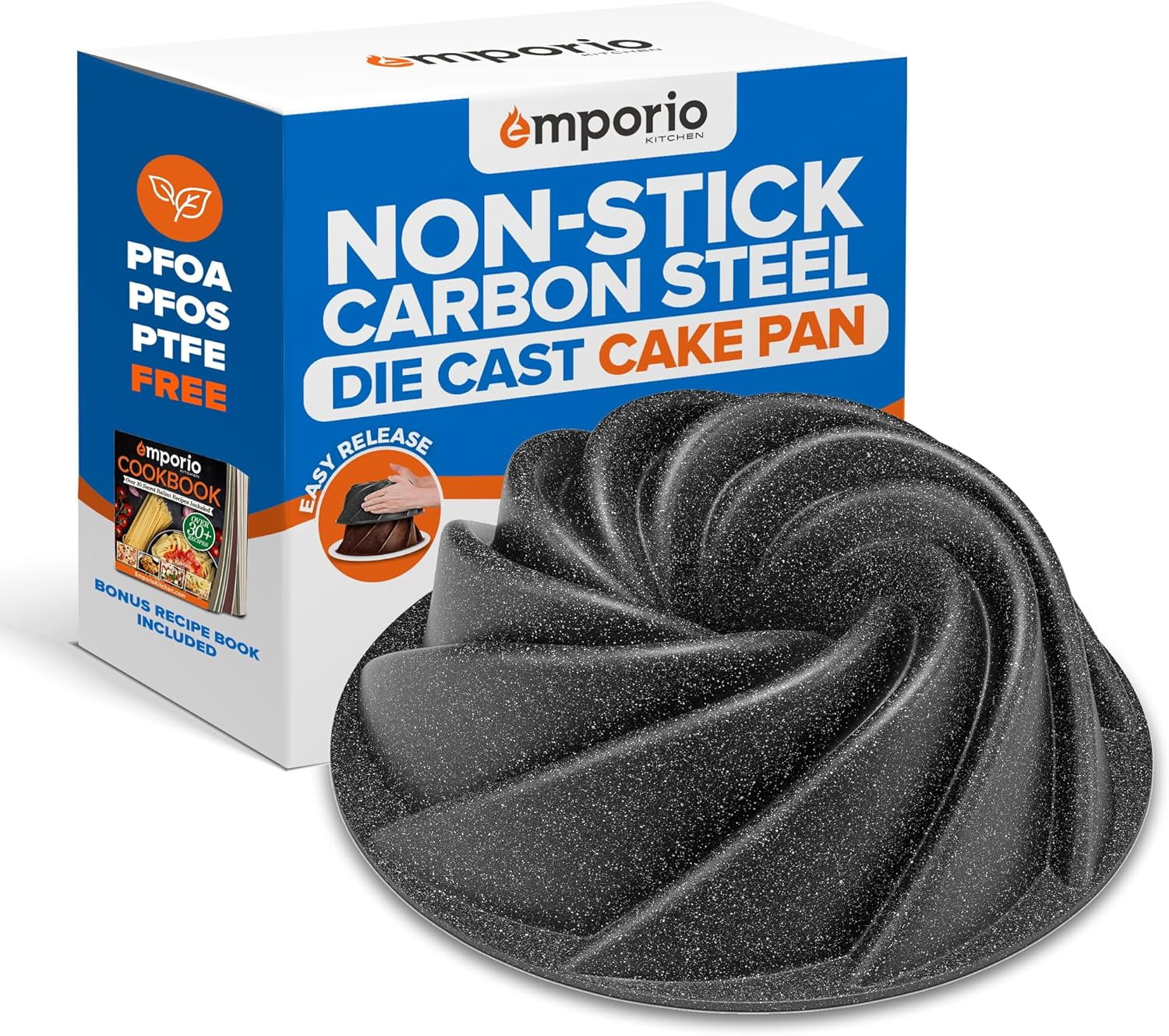 Gray Marble Nonstick Aluminum Fluted Cake Pan – Two-Layered Coating, Oven Safe to 450°F, Includes Recipe Booklet, Marissa Pan