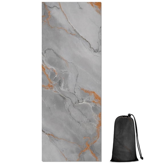 Gray Marble Orange Line Pattern Hot Yoga Mat Towel Non Slip for Hot Yoga - Quick-Drying Yoga Mat Cover with 4 Corner Pockets with Travel Bag - Hot Yoga Towel Non Slip 70"x26"
